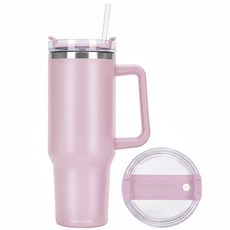 투데이리빙 1.18리터 대용량 스텐 텀블러 + 빨대 포함 손잡이 이중 보온 보냉병 아이스 스트로 플로우 보틀 리유저블 핸들 보냉 보온병 캠핑 콜드컵 물병 워터 물통 빨대컵, 1개, 1.18L, 라이트퍼플