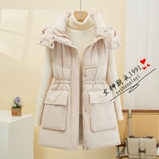 여성용 경량 후드패딩조끼 슬림핏 코튼 아우터웨어 따뜻한 충전 겨울