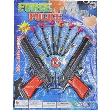 FORCE POLICE 警察玩具雙槍組，附靶標與飛鏢，兒童角色扮演道具，男孩最佳選擇, 1個, 紅色