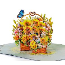 CUTPOPUP 생일 카드 팝업 3D 생일 인사말 카드 여성 엄마 아내 할머니 딸을 위한 어머니의 날 카드 (고양이 해바라기 바구니), CUTPOPUP 생일 카드 팝업, 3D 생일 인사말 카