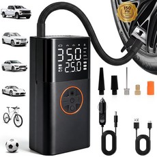HXHWISE 타이어 팽창기 휴대용 공기 압축기 디지털 압력 게이지 및 LED 조명이 있는 자전거 타이어 펌프 자동차 타이어 오토바이 자전거 볼용 빠른 팽창 에어 펌프, HXHWISE 타이어 팽창기 휴대용 공기 압축기, 디지
