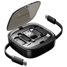 Essager 60W 충전 케이블 어댑터 9 in 1 휴대용 멀티박스, 1개, 블랙, 1m
