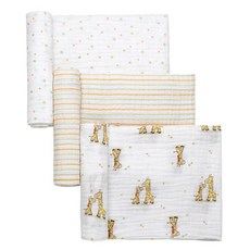 아기용 면 모슬린 포대기 담요 3팩 101.6cm x 91.4cm40인치 36인치 경량 통기성 멀티컬러 프린트 리틀 미 기린 158679, Multi-giraffe Print