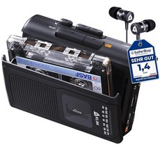 KLIM K8 카세트 테이프 플레이어 휴대용 F1 헤드폰 포함 - 레코더 새로운 버전 AM/FM 워크맨 내장 마이크 및 스피커 잭 이어폰 블랙 329178 8486466815, Black
