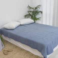 POGNAMI 奶油感豐基人造絲夏季涼爽水洗顏料染色薄被, 藍色