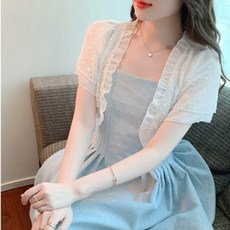 여름 레이스 가디건 루즈핏 코트 여성 반팔 자켓