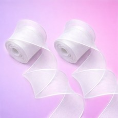 40mm 오간디 리본 레이스 쉬폰 망사 선물포장 리본공예, 2개, 9m, 흰색