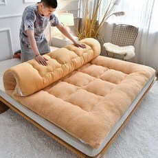 자가발열 그래핀 겨울 부드러운 두툼한 침대토퍼 사계절, 플러시 램스울 카멜 10cm, 1cm