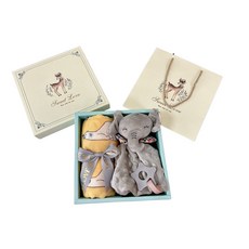 BBSKY新生兒禮盒，柔軟包巾與可愛玩偶，彌月送禮首選，寶寶安心舒適禮品, 竹纖包巾+安撫娃娃彌月禮盒【黃北極熊+灰象】, 1個