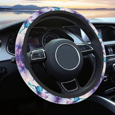 여성용 남성용 자동차 스티어링 휠 커버 미끄럼 방지 통기성 귀여운 스티어링 휠 옐로우 데이지 스티어링 휠 프로텍터 자동차 액세서리 범용 35.6cm(14인치) 02/2-, 퍼플 플라워