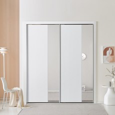 보루네오 거울 메종 슬라이딩 작은방 붙박이장 10cm, 오크화이트&은경콤비