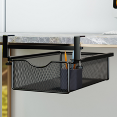 책상 슬라이드 서랍 공간활용 정리함 테이블 메쉬 서랍 무타공 선반 사무실 사무용 싱크대 문구류 추가, 블랙