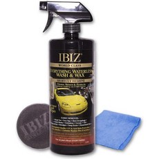 셀프세차 내부 클리너 관리 세트 IBIZ 워터리스 워시 앤 왁스 - 32온스 프리미엄 카르나우바 포뮬러 모든 마감에 안전 린스 프리 오래 지속되는 광택 깊은 고급 보호., 1개