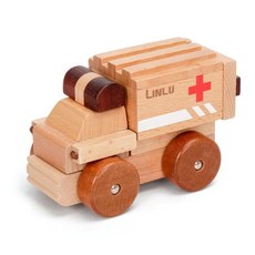 너도밤나무 자석 조립식 모형 엔지니어링 차량 항공기 조립 퍼즐 교육용, 1개, 1. Magnetic- ambulance
