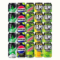 마셔몰 제로 탄산음료 세트 탐스사과 파인애플 칠성사이다 펩시콜라 마운틴듀 5가지맛 각4캔씩, 20개, 355ml