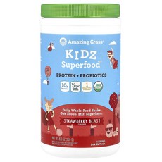 어메이징그래스 Kidz 슈퍼푸드 프로틴 프로바이오틱스 스트로베리 블라스트 255g 8.9oz, 1개, 252g