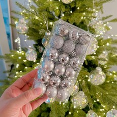 [해피인어스] 크리스마스 알사탕 장식볼 36p 컬러볼 오너먼트 트리장식, 05 실버, 1개