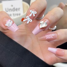 小紅書爆款穿戴甲高級感貓眼水鑽美甲甲片長輕奢純欲穿戴式指甲片, 1個, BY1786晶瑩剔透:手工甲M碼#10片/袋