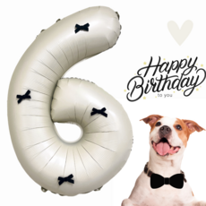 파티룰루 아이보리 대형 숫자풍선, 1개, 블랙리본 70cm 숫자 6