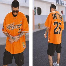 INTRO 26 빅프린팅 오렌지 야구유니폼 힙합핏티셔츠 Y235