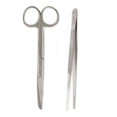 의료용 일자형 핀셋 (무구) 14cm + S/B 가위 14cm 세트, 1개
