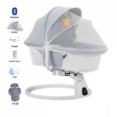 오스틱니 아기 흔들 의자 스마트 전동 흔들 의자 아기 달래기 의자 신생아 재우기 접이식 금속 요람, 그레이-럭셔리 모델