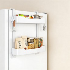 LY 무타공 냉장고 사이드 벽걸이형 선반 수납거치대, 1개, 흰색
