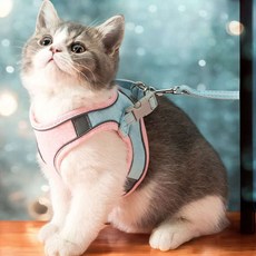 반사띠 핑크 스카이 2중잠금 가슴줄 리드줄세트 M 강아지가슴줄 하네스 하네스리드줄 강아지하네스