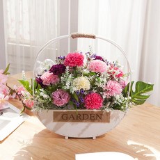 비누 카네이션 조화 바구니 반달우드 set 34cm 꽃 어버이날 스승의날 테이블 장식 감사 선물 행사 소품, 단색