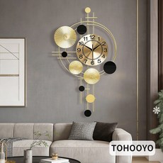 블랙&골드 팬텀 텍스처 벽시계 골드 이중 원형 프레임 금색 아라비아 숫자 무소음 펜듈럼 구조 현관 거실 복도 장식용 모던 라이트 럭셔리 신중식 유럽풍 고급 아트 인테리어 시계 세련, Golden