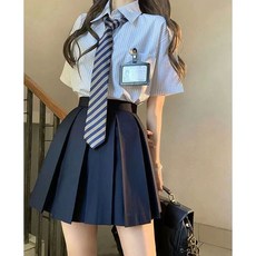 미국하이틴교복 세트 영국 치마 사진 스쿨룩 파란 옛날 단품-블루 스트라이프 셔츠