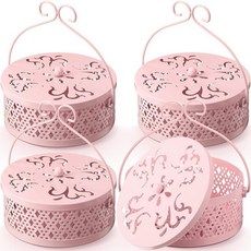 Lallisa 2피스 향 코일 홀더 모기 코일 홀더 레트로 휴대용 원형 금속 벽걸이 향 버너 홀더 손잡이 포함 가정 실내 실외 캠핑 테라스용 (핑크), 4, 핑크