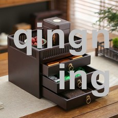 竹制單層抽屜式茶盒收納盒 茶倉茶餅架功夫茶道配件 - 青檸家居, 席紋三層百寶閣,無規格, 1個