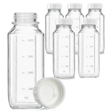 미르코리아 사각 밀폐 갤런 눈금 유리병, 500ml, 6개