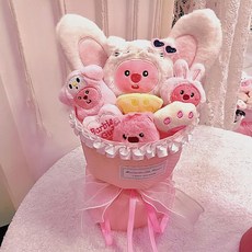 小新優品【七夕花束】情人節禮物露比loopy花束小海狸玩偶可愛生日禮物送女生閨蜜女孩畢業禮物, LOPPY粉白kitty裝+賀卡+禮袋, 1個