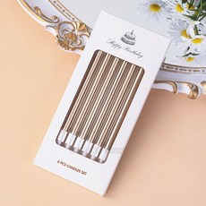 鍍金/馬卡龍色長蠟燭 6/8 支裝 生日蛋糕裝飾, 1個, 香檳金_6支（不含運)未滿佰元不出貨
