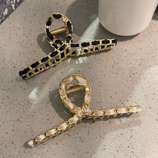 메탈 체인 크로스 꼬임 헤어 집게핀 블랙+화이트, 1개
