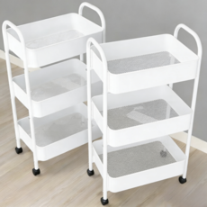 원풍룽 이동식 튼튼한 트롤리 다용도 수납 선반, 화이트, 3단