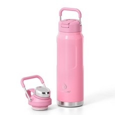 ECLATIS IDEUS 946.4ml32온스 단열 물병 누출 방지 스테인리스 스틸 스포츠 워터 컵 플라스크 빨대 및 뚜껑 포함 체육관 하이킹 사무실용 넓은 입구 오렌, 피치 핑크