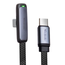 맥도도 TR 90도 라이트 C타입-C타입 PD 고속충전 케이블, 1.8m, 리얼 블랙, 1개