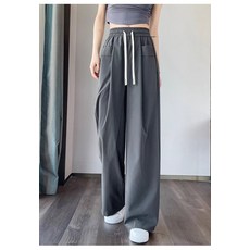 大碼速幹闊腿褲女夏季薄款寬鬆涼感直筒褲防曬外穿百搭休閒運動褲, L