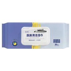 廚房強效清潔濕紙巾 油汙濕紙巾 檸檬清香 80抽 加大版 有效吸油 高效去污 廚房油汙濕紙巾 廚房紙巾, 1個, 廚房濕紙巾, 1個裝