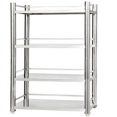 誠宜 特厚款鋼板 三面圍欄不鏽鋼置物架, 不銹鋼色, 4層