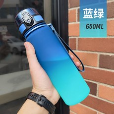 耐摔塑料水杯 大容量彈跳蓋 學生專用 戶外運動 攜帶方便 安全防漏+藍綠+650ML, 1個, 1L, 藍綠:650ML