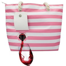 Sneaky Booze 숨겨진 알코올 디스펜서가 있는 와인 지갑 토트백 쿨러 단열 플라스크 2병 보관 쉽게 따를 수 있으며 내구성이 뛰어나고 세련된 휴대용 캐리어 디자인, Pink Striped