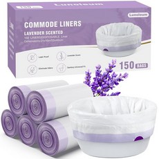 Lunoleum Commode 라이너 휴대용 변기 가방 및 일회용 의자 라이너 150개 침대 옆 화장실용 라벤더 향 배변 가방 화장실 팬용