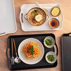 코지스 사각 손잡이 서빙 트레이, 1세트, 화이트블랙