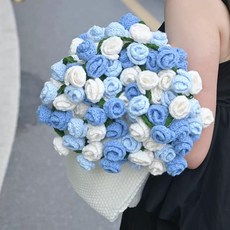 블랙룩 꽃다발담요 장미 1개 꽃다발이되는담요, 60cm 21송이, 블루 로즈+화이트 담요