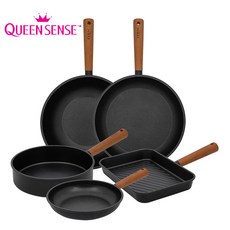 퀸센스 인덕션 아레나 프라이팬세트 5개, 블랙, 프라이팬 24cm + 소테팬 24cm + 프라이팬 28cm + 웍팬 28cm + 사각팬 29cm, 1세트