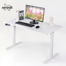SERENDI 모션데스크 헤드셋 거치대 컵 홀더 포함 전동 높이조절책상 스탠딩책상 사무실책상 게이밍책상 학습용, 화이트